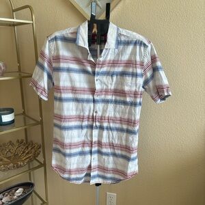Panhandle Rough Stock Medium Red Blue Striped Western Button Up Shirt